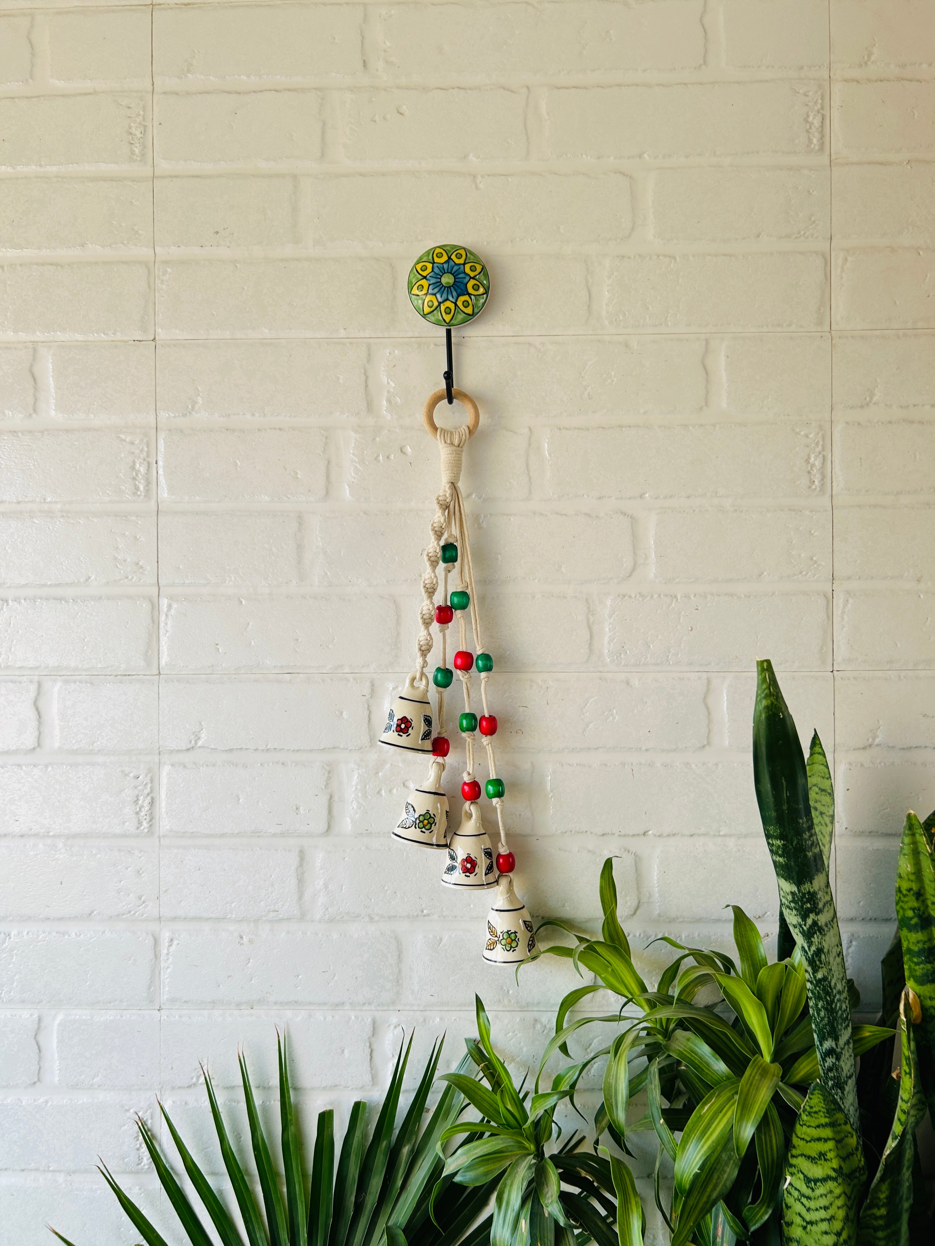 Indian Rose| Symphony Chimes | Bunch of 4 (mini) bells with Ceramic Hook | Set of 1