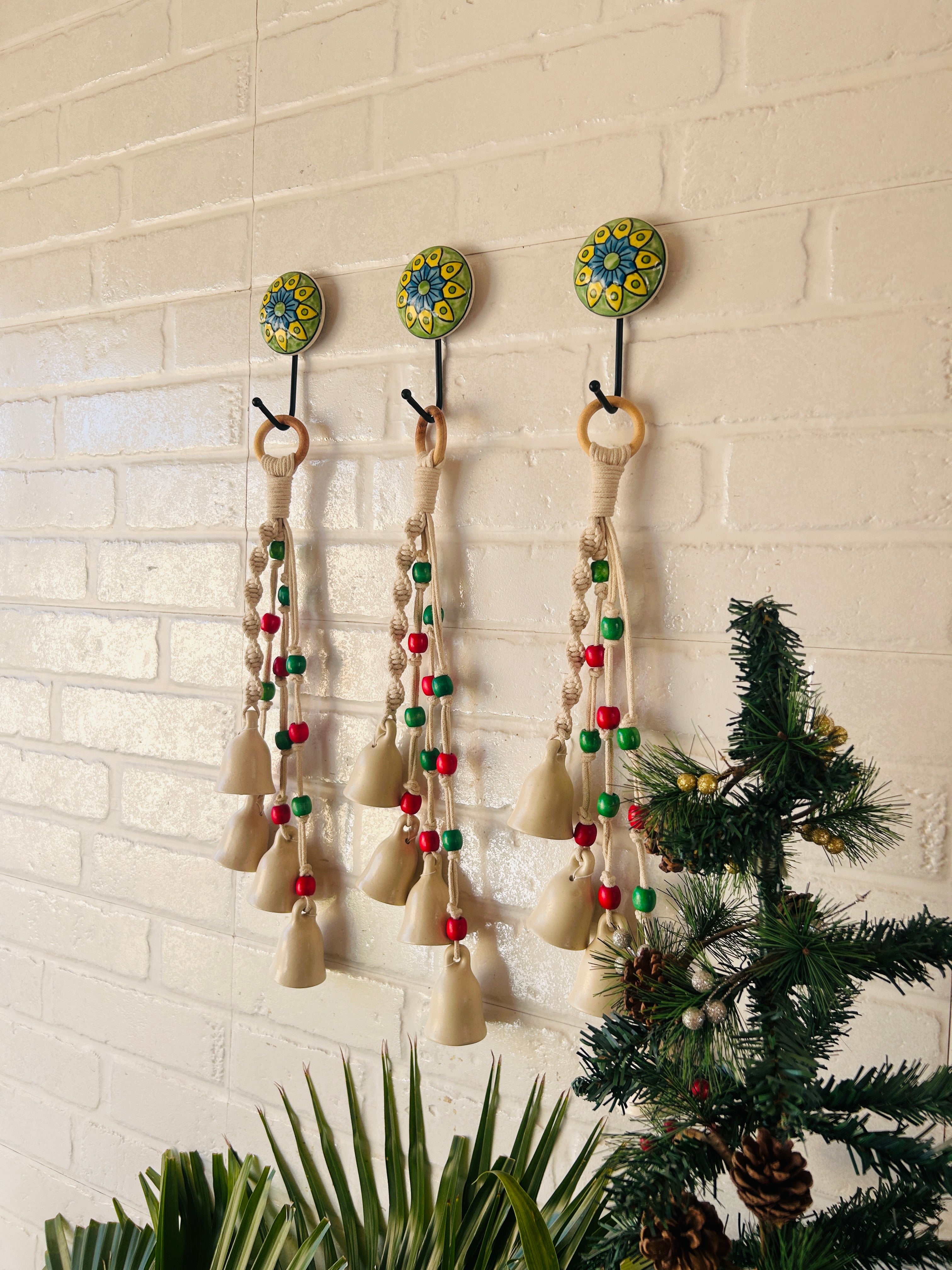 INDIAN ROSE IVORY | Symphony Chimes | Bunch of 4 (mini ivory bells with Ceramic Hook | Set of 3