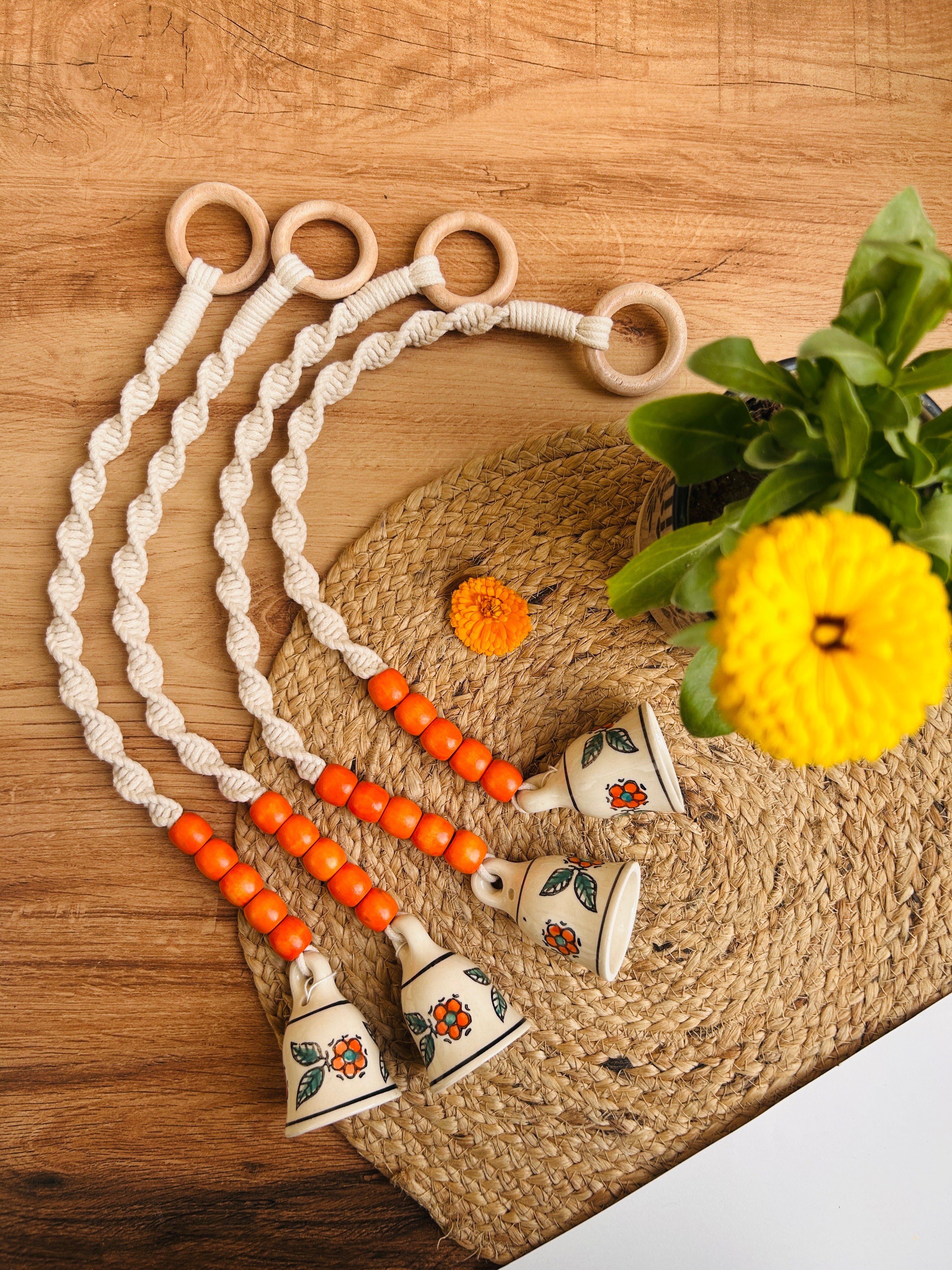 KESARI | Panchratna Temple Chimes | Ceramic Macrame Bells with Wooden Beads