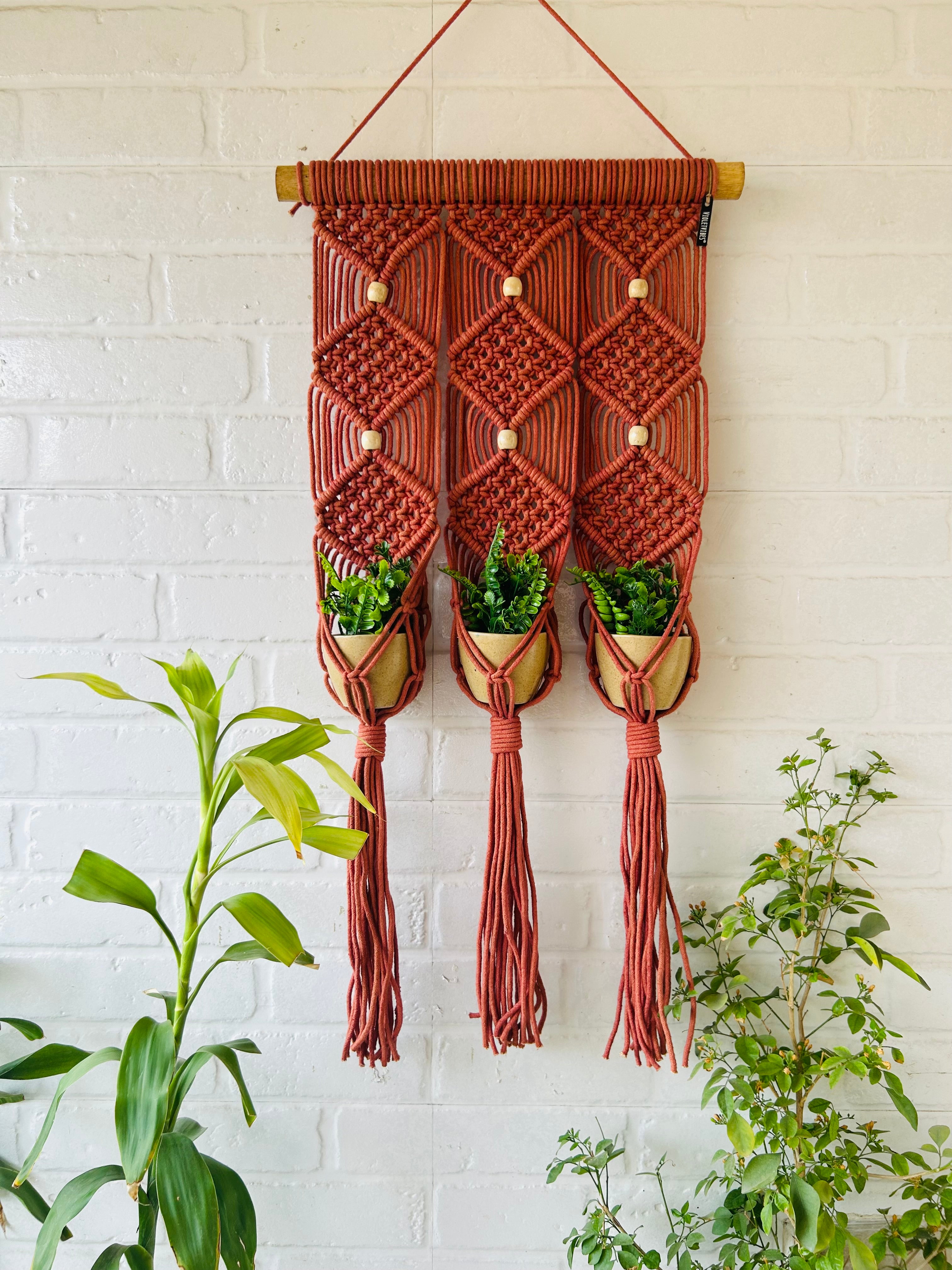 Triple Macrame Plant Hanger | Rust
