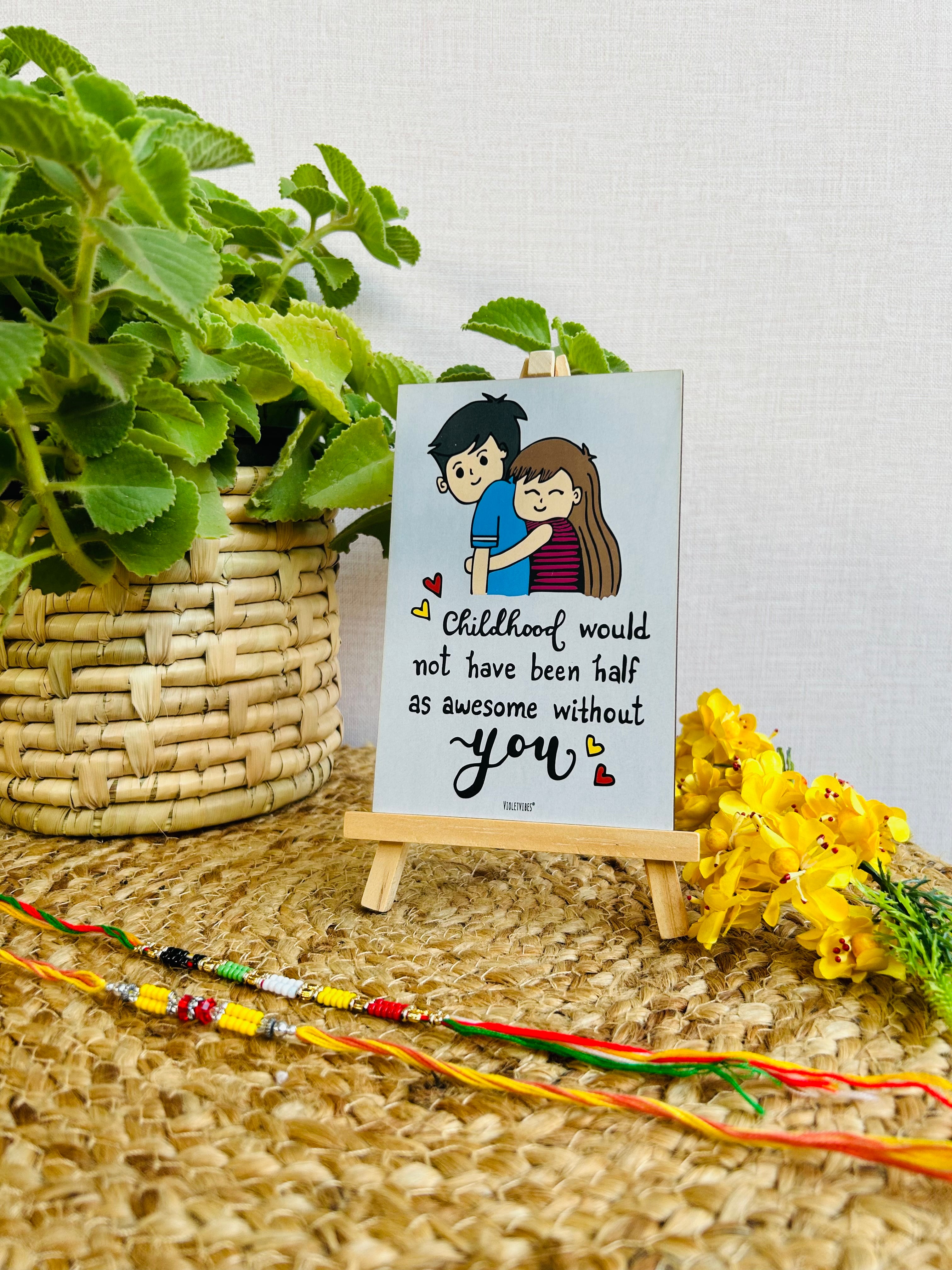 Childhood | Table Top with wooden easel stand (Rakhi Special) + Rakhi Thread