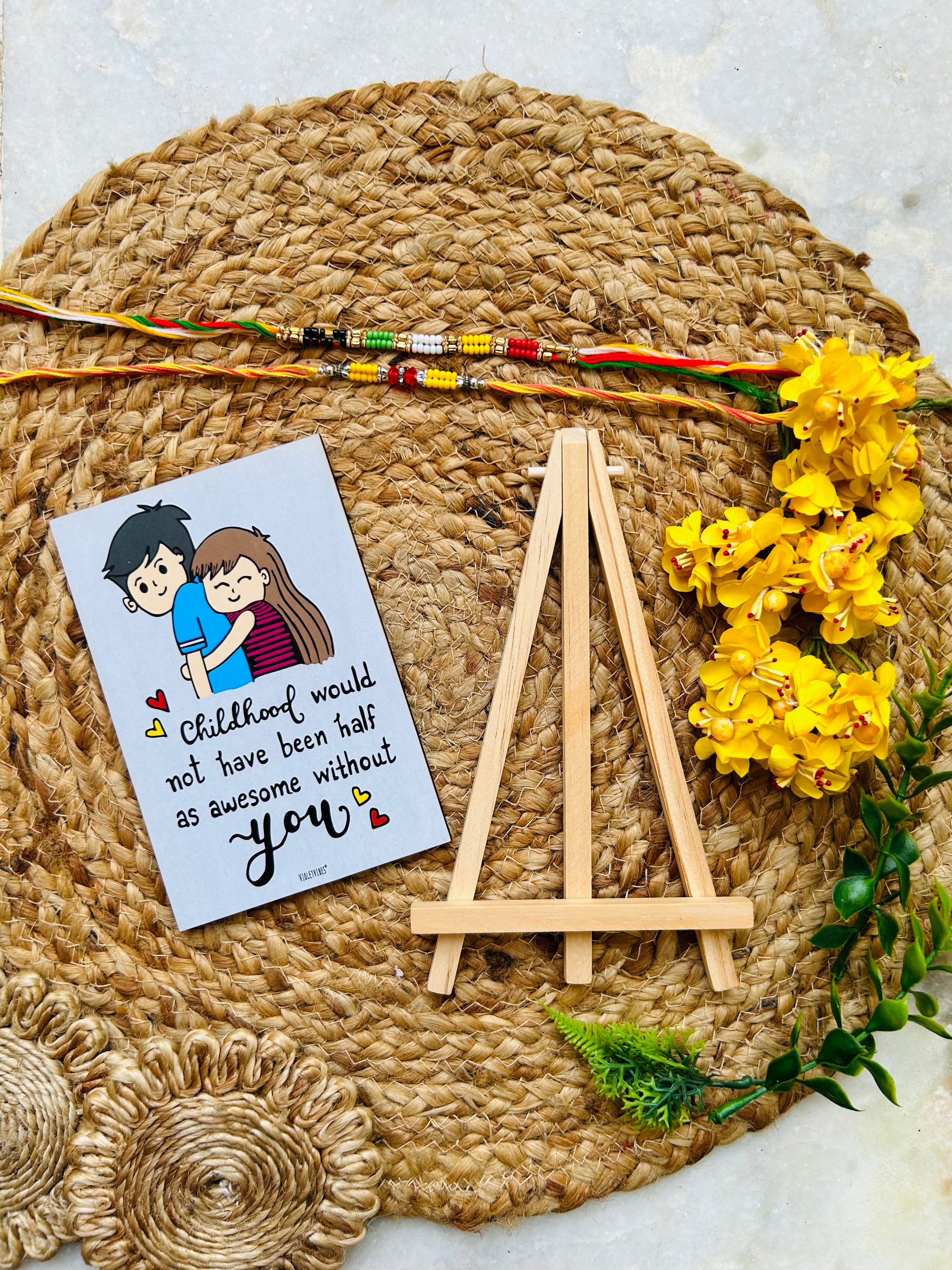 Childhood | Table Top with wooden easel stand (Rakhi Special) + Rakhi Thread