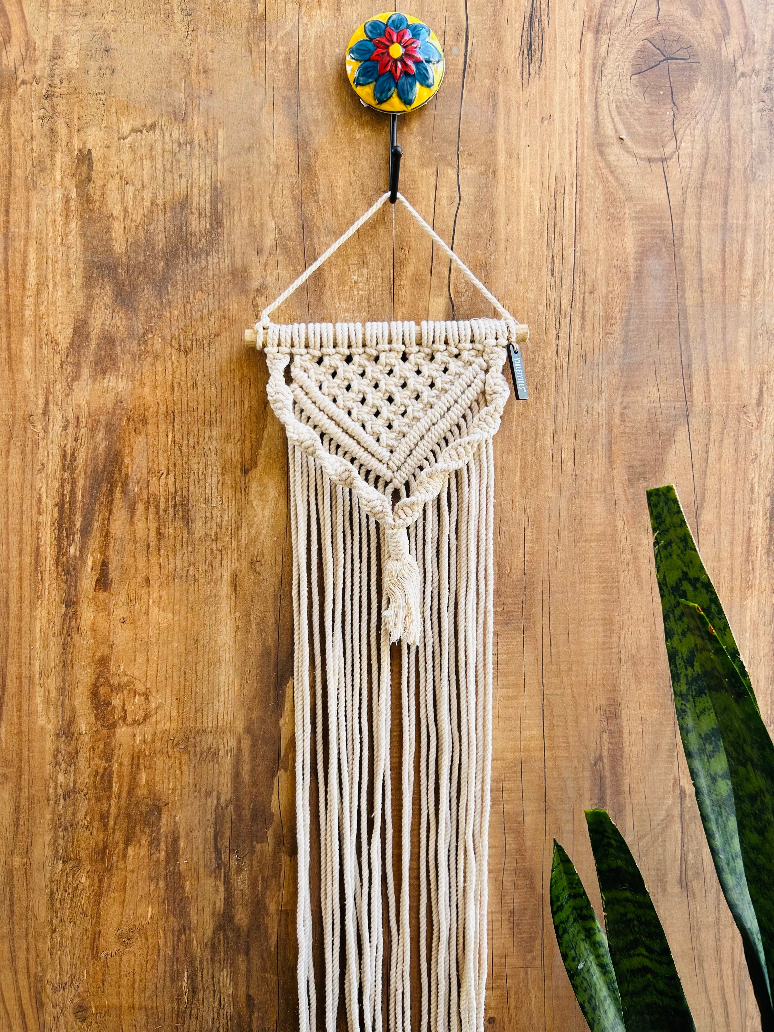 White spiral macrame wall hanging