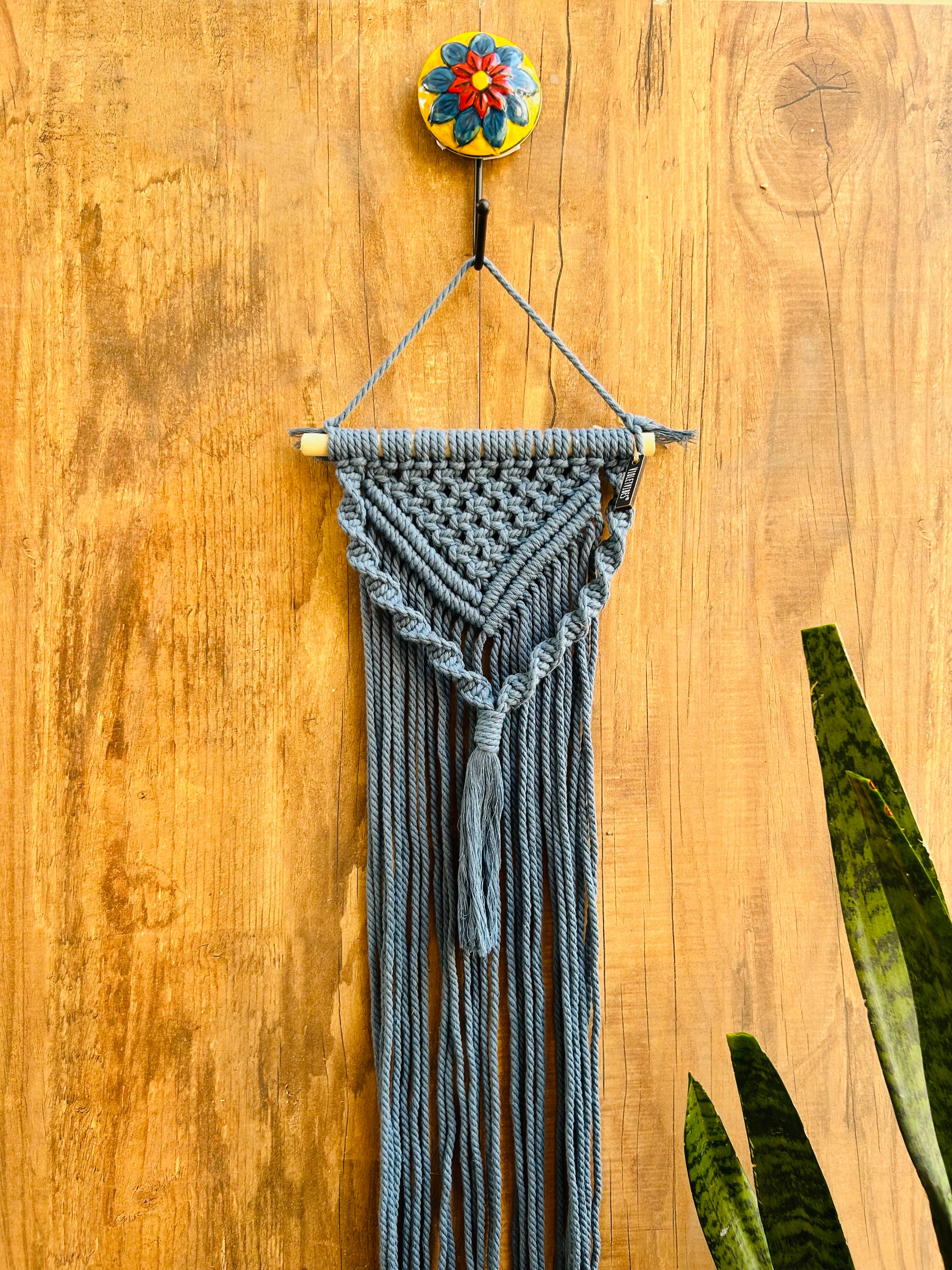 Dark grey spiral macrame wall hanging