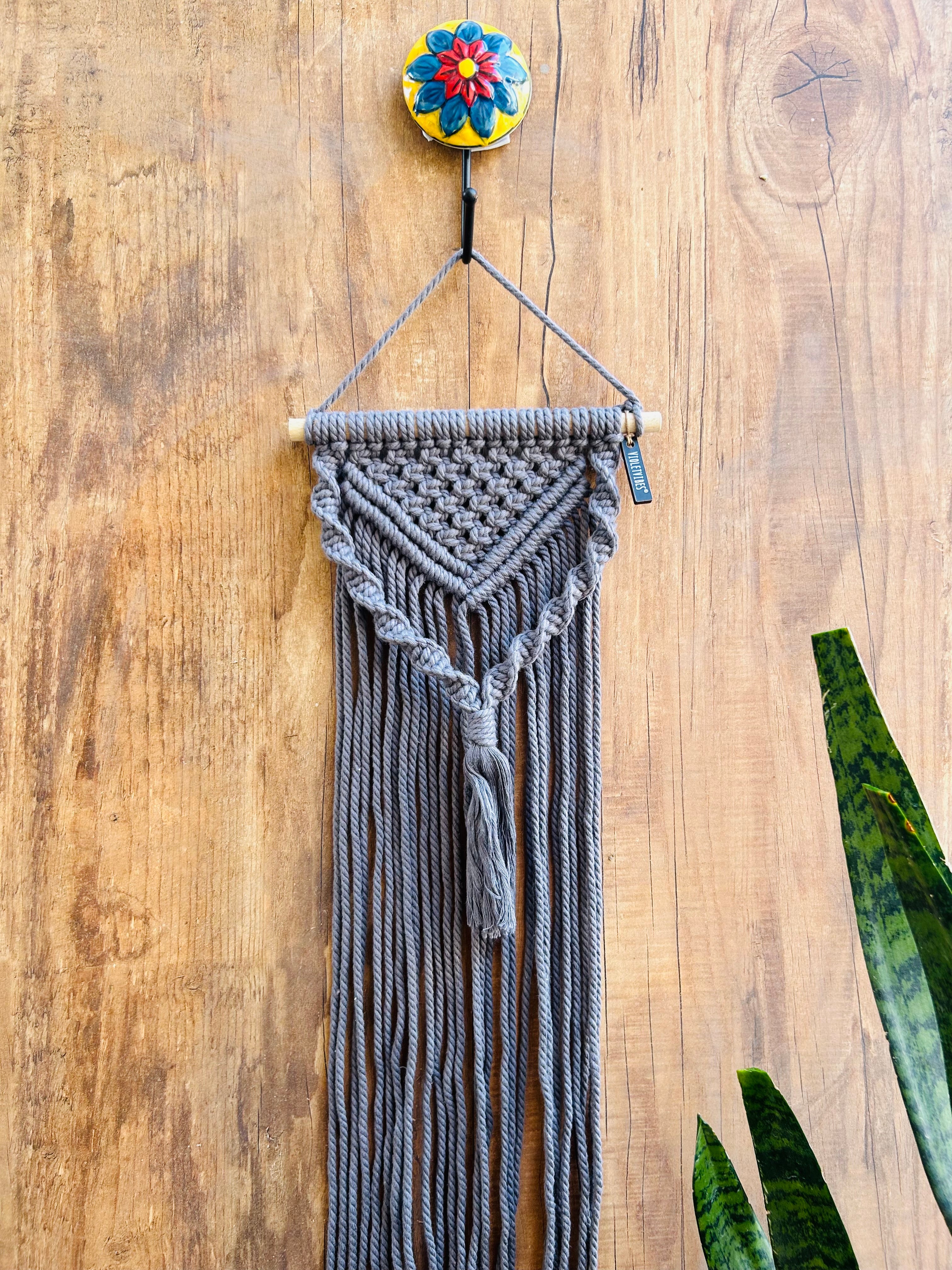 Grey spiral macrame wall hanging