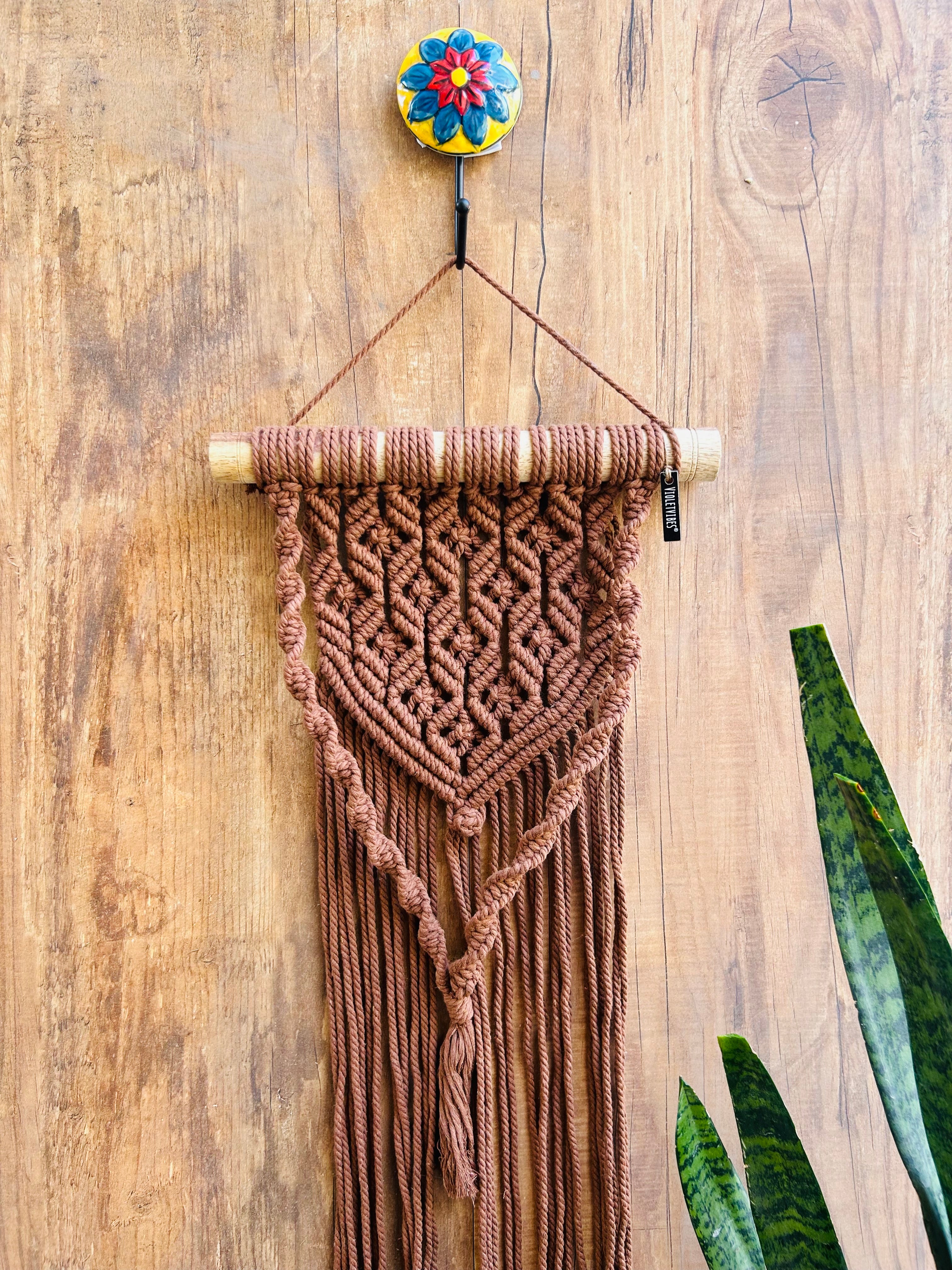 Brown spiral macrame wall hanging