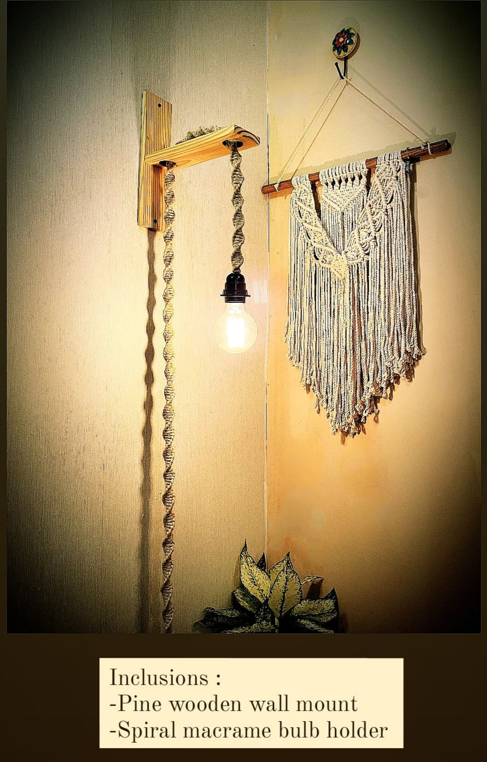 Spiral macrame bulb holder set