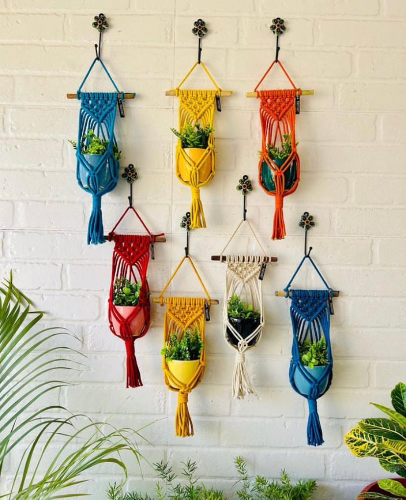 Miniature Macrame Plant Hangers | With pot and flower hook