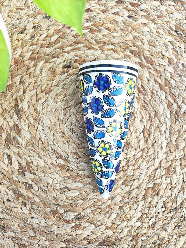 Mini Conical Planter | Blue Yellow Flowers