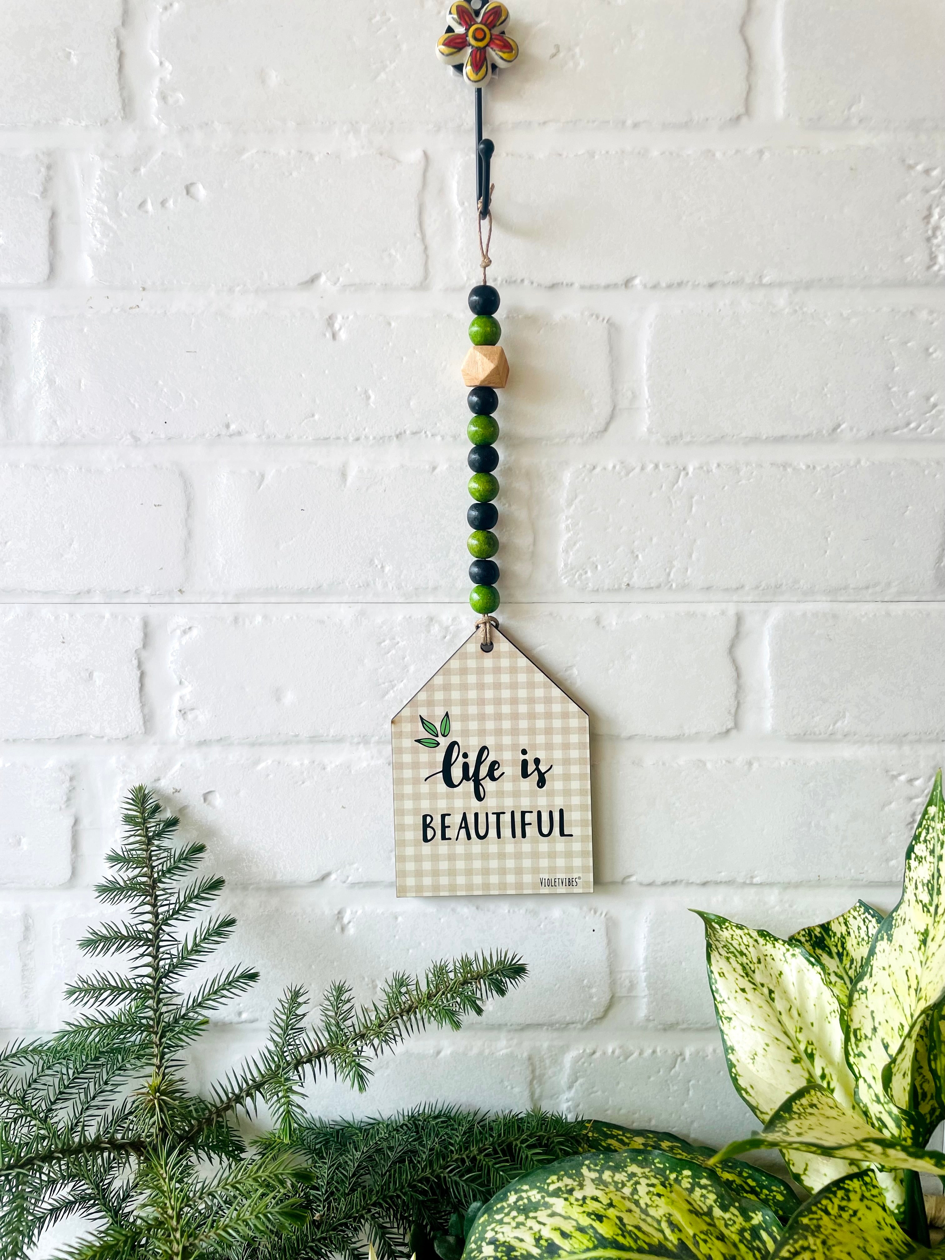 Life is beautiful | Beaded Hut with Ceramic hook