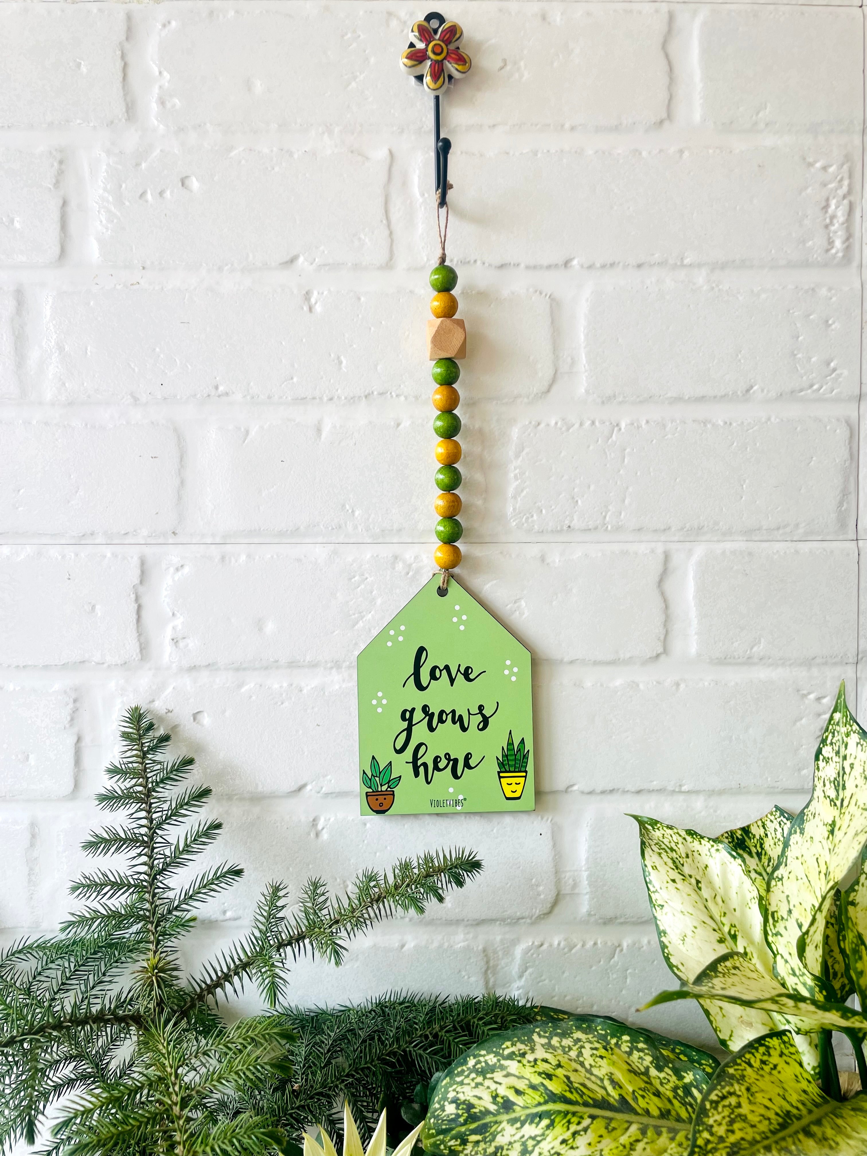 Love Grows here | Beaded Hut with Ceramic hook