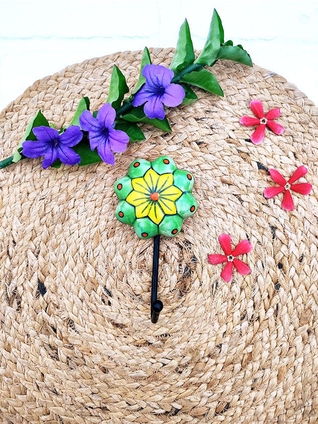 Ceramic Hooks | Sea Green Flower