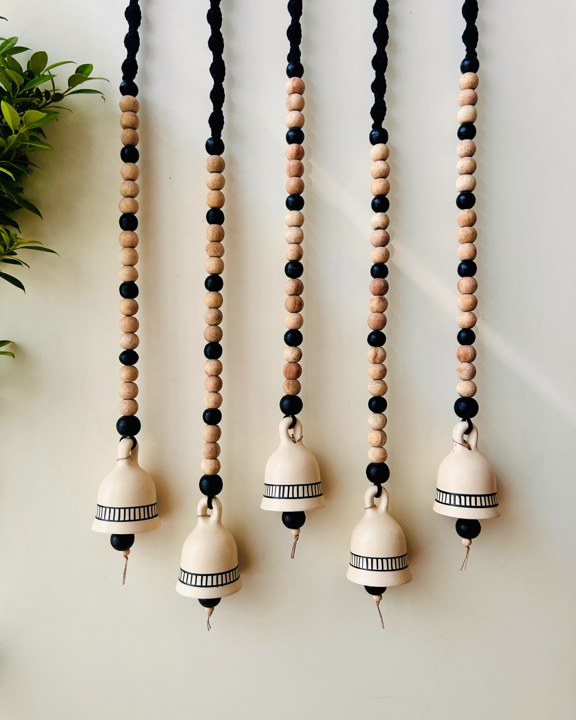 Midnight | Boho Ivory |Backdrop Ceramic Bells | With Ceramic Wall Hooks