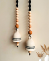 Monochrome Melody | BOHO IVORY Ceramic-Beaded-Macrame Bells | PAIR of bells with a PAIR of ceramic hooks
