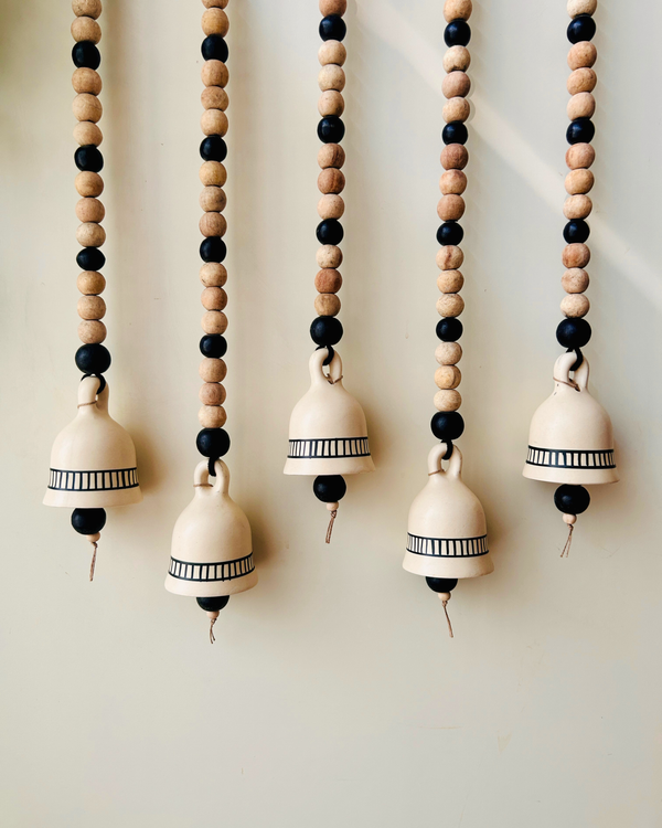 Midnight | Boho Ivory |Backdrop Ceramic Bells | With Ceramic Wall Hooks