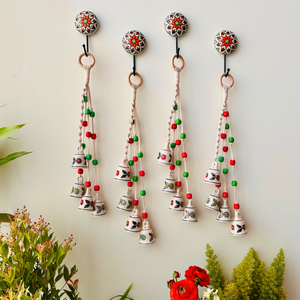 INDIAN ROSE | Handmade Ceramic Symphony Bell Chimes | Bunch of 4 (mini) bells with Ceramic Hooks