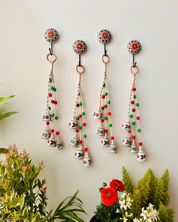 INDIAN ROSE | Handmade Ceramic Symphony Bell Chimes | Bunch of 4 (mini) bells with Ceramic Hooks
