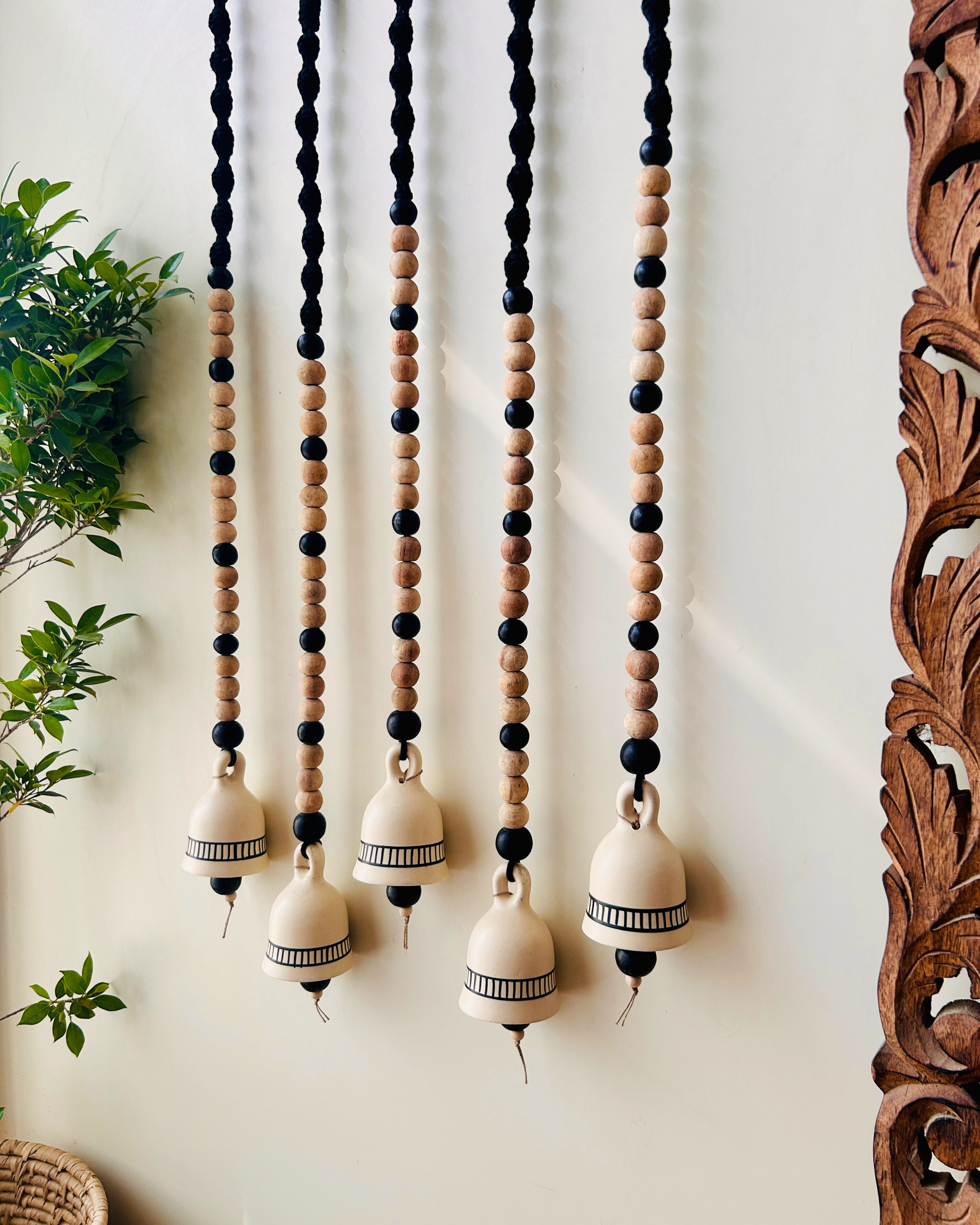 Midnight | Boho Ivory |Backdrop Ceramic Bells | With Ceramic Wall Hooks