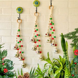INDIAN ROSE | Floral Symphony Chimes | Bunch of 4 (Small ceramic floral bells with Ceramic Hook