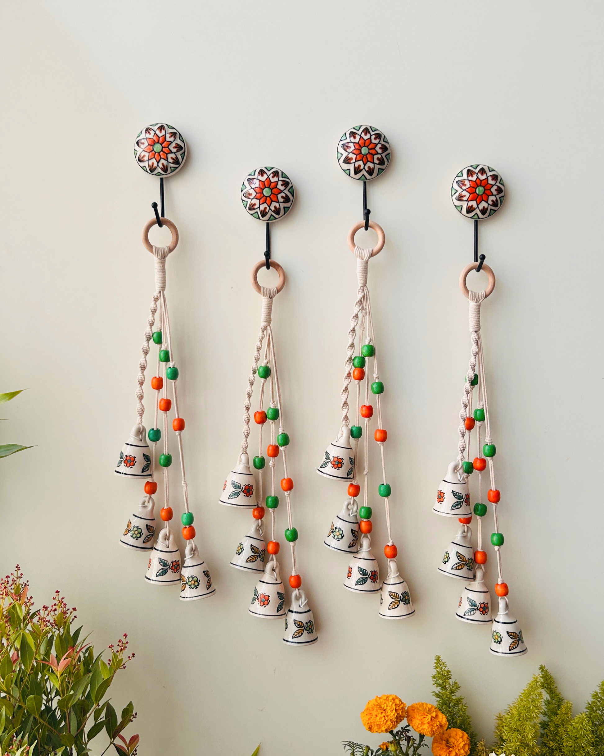 MARIGOLD | Handmade Ceramic Symphony Bell Chimes | Bunch of 4 (mini) bells with Ceramic Hooks