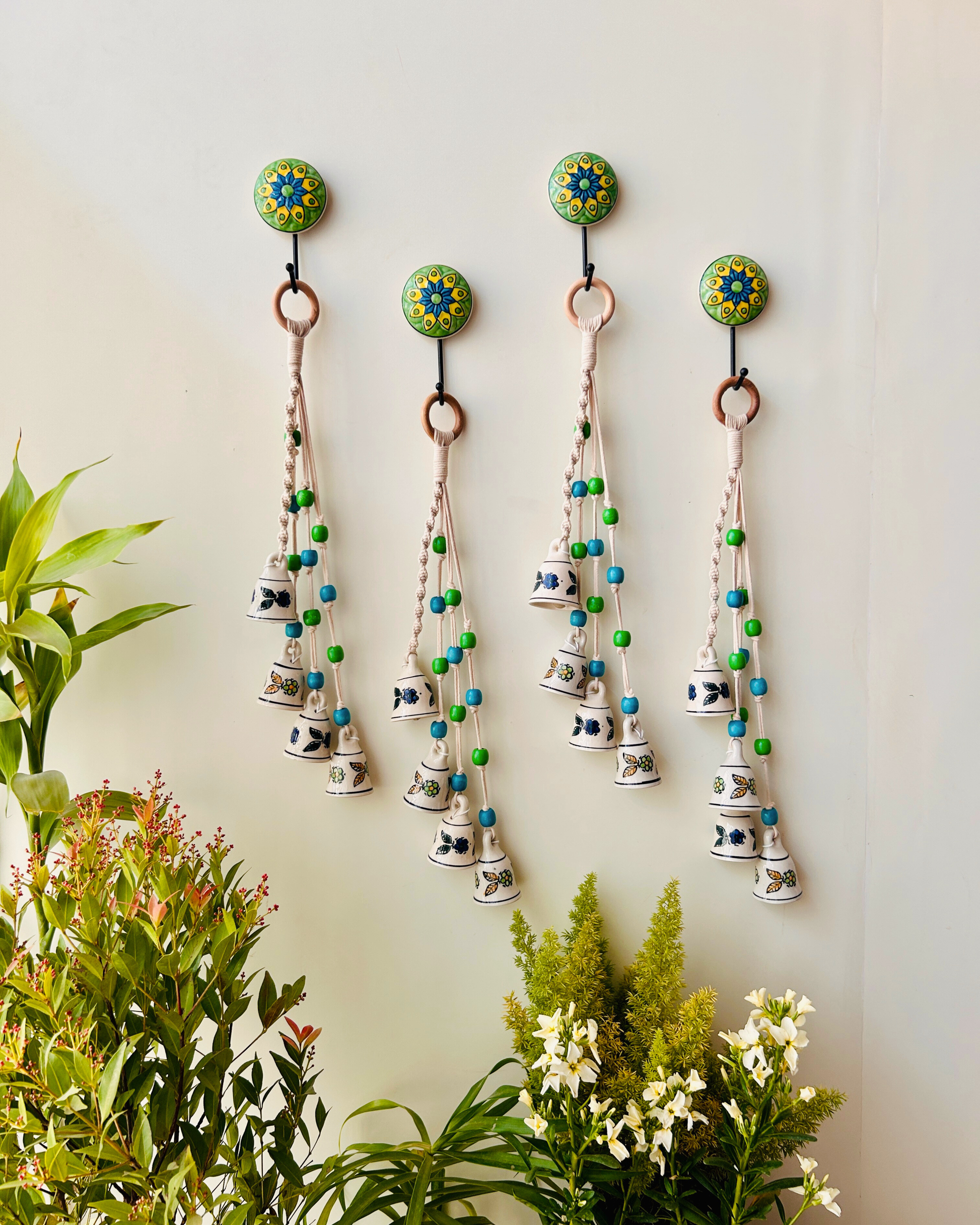 BLUE ORCHID | Handmade Ceramic Symphony Bell Chimes | Bunch of 4 (mini) bells with Ceramic Hooks