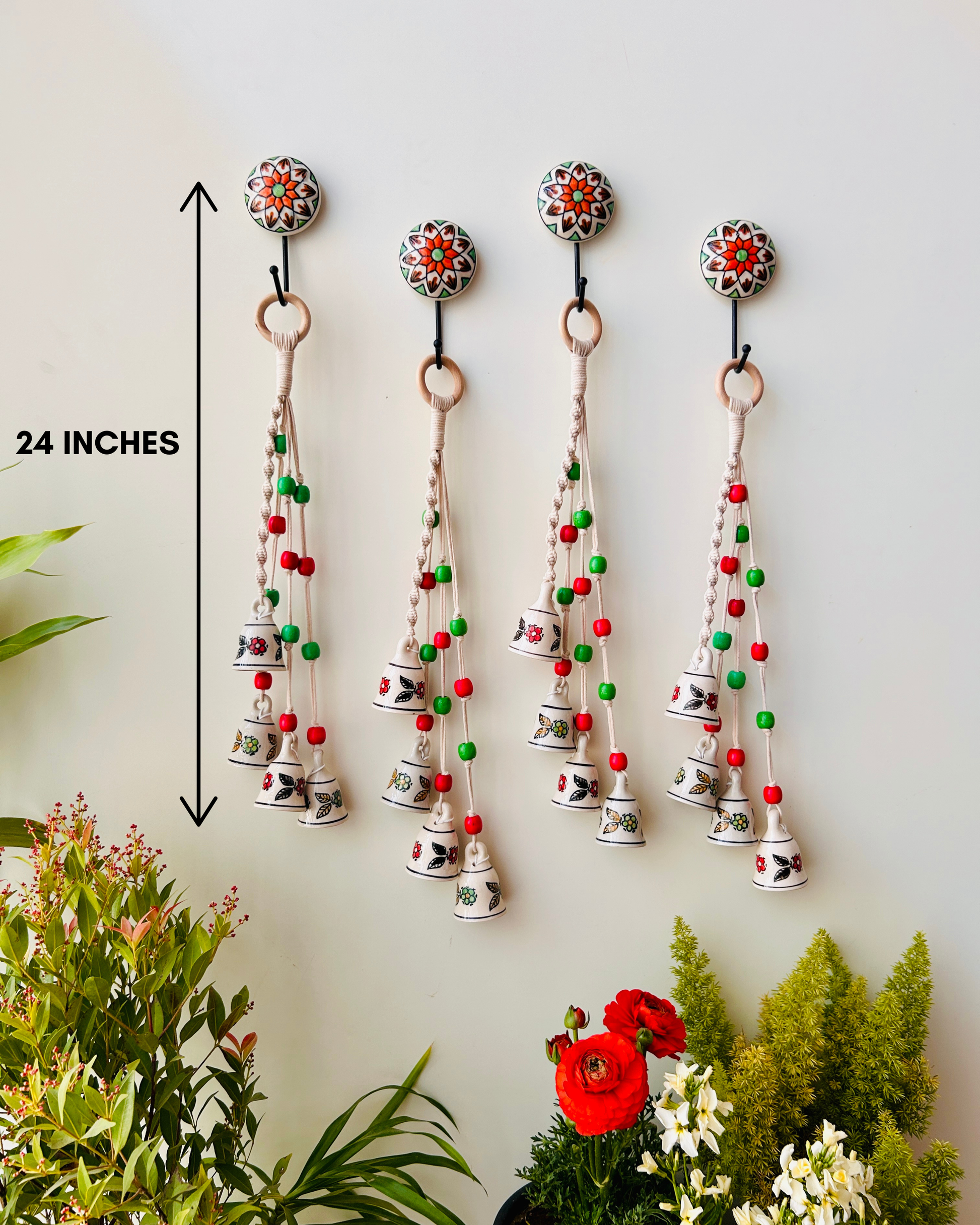INDIAN ROSE | Set of 4 HANDMADE Symphony Chimes with 4 Ceramic Hooks