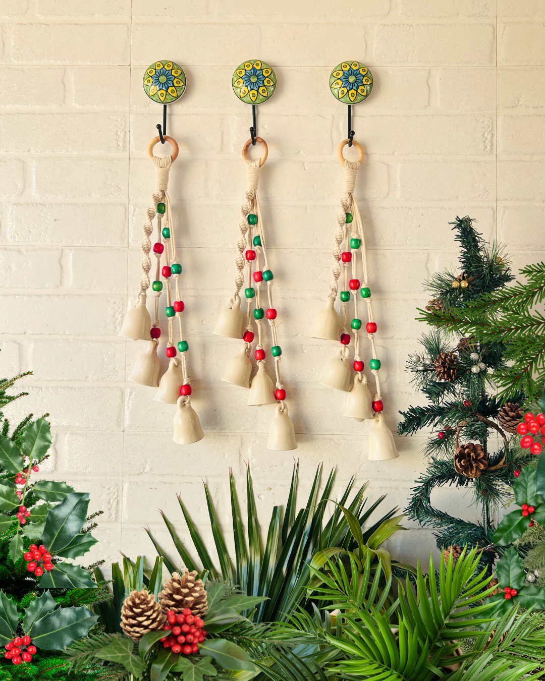 CHRISTMAS EDITION | Handmade Ivory Symphony Chimes | Bunch of 4 (Small ceramic ivory bells with Ceramic Hook |