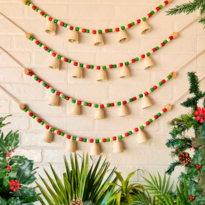 INDIAN ROSE | Handmade Bunting with Small Ceramic Ivory Bells | Beaded Toran for Entrance Decor