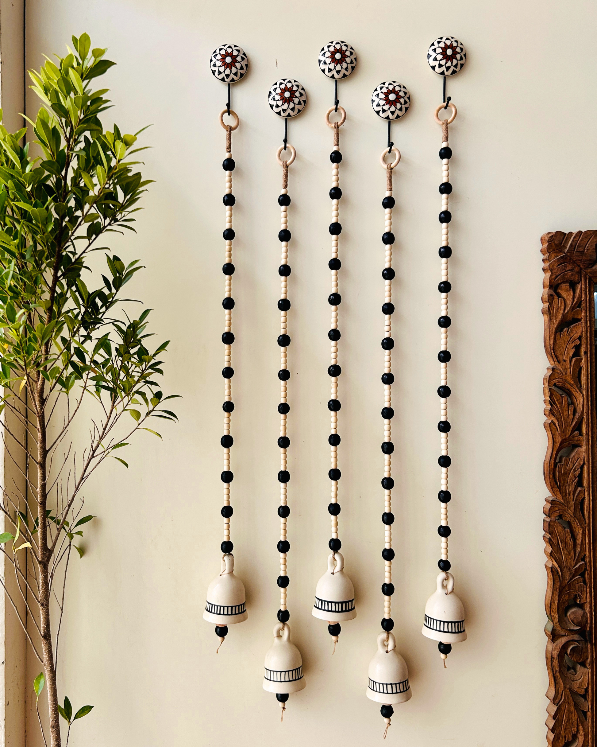 Midnight | Beaded Backdrop Ceramic Bells | With Ceramic Wall Hooks