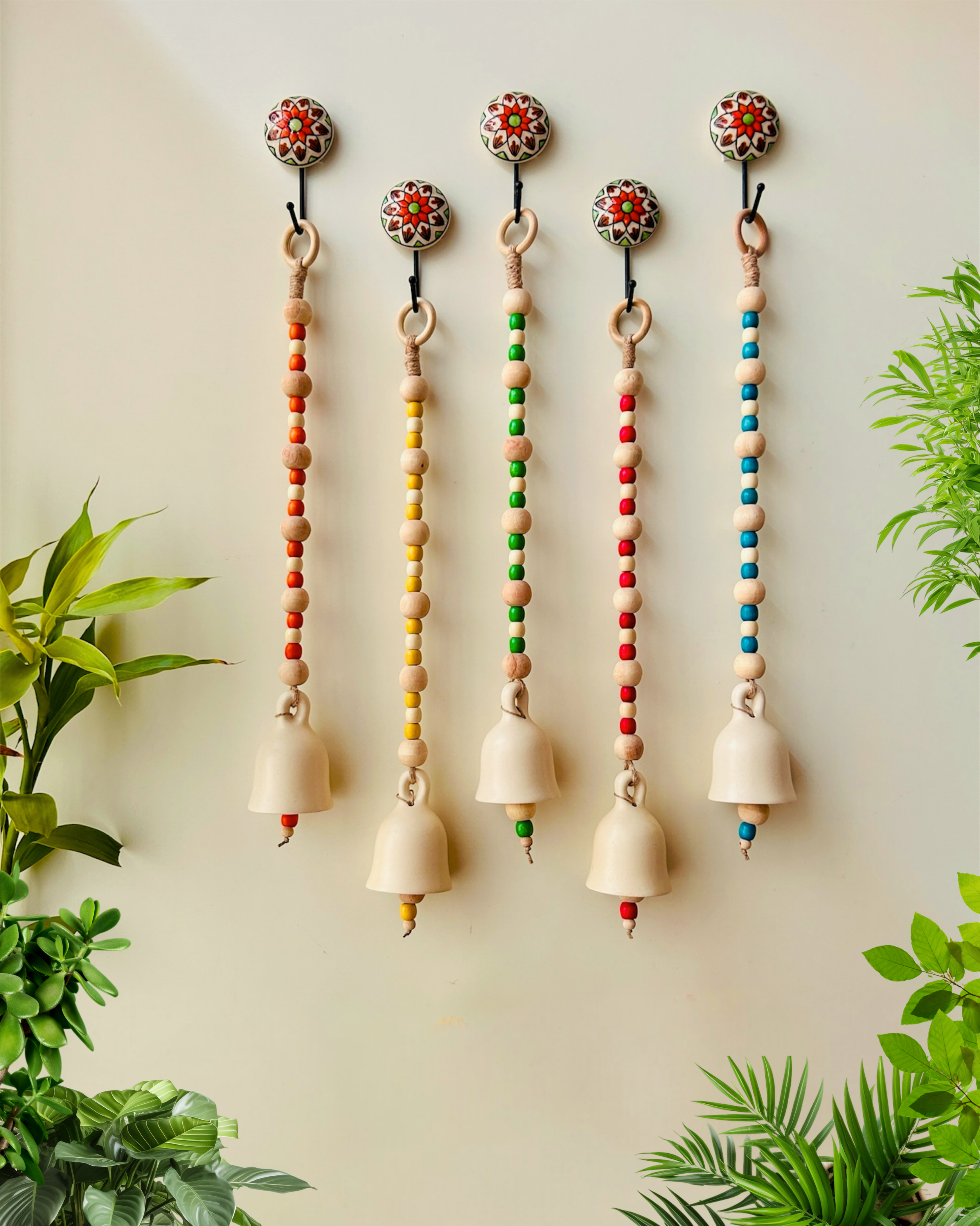 Aurora Ceramic Beaded Bells | With Ceramic wall hooks- Ivory MULTICOLOR