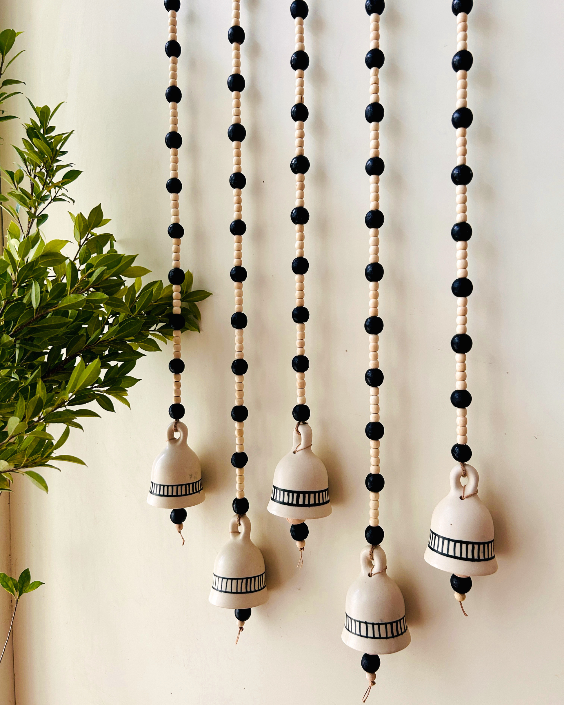 Midnight | Beaded Backdrop Ceramic Bells | With Ceramic Wall Hooks