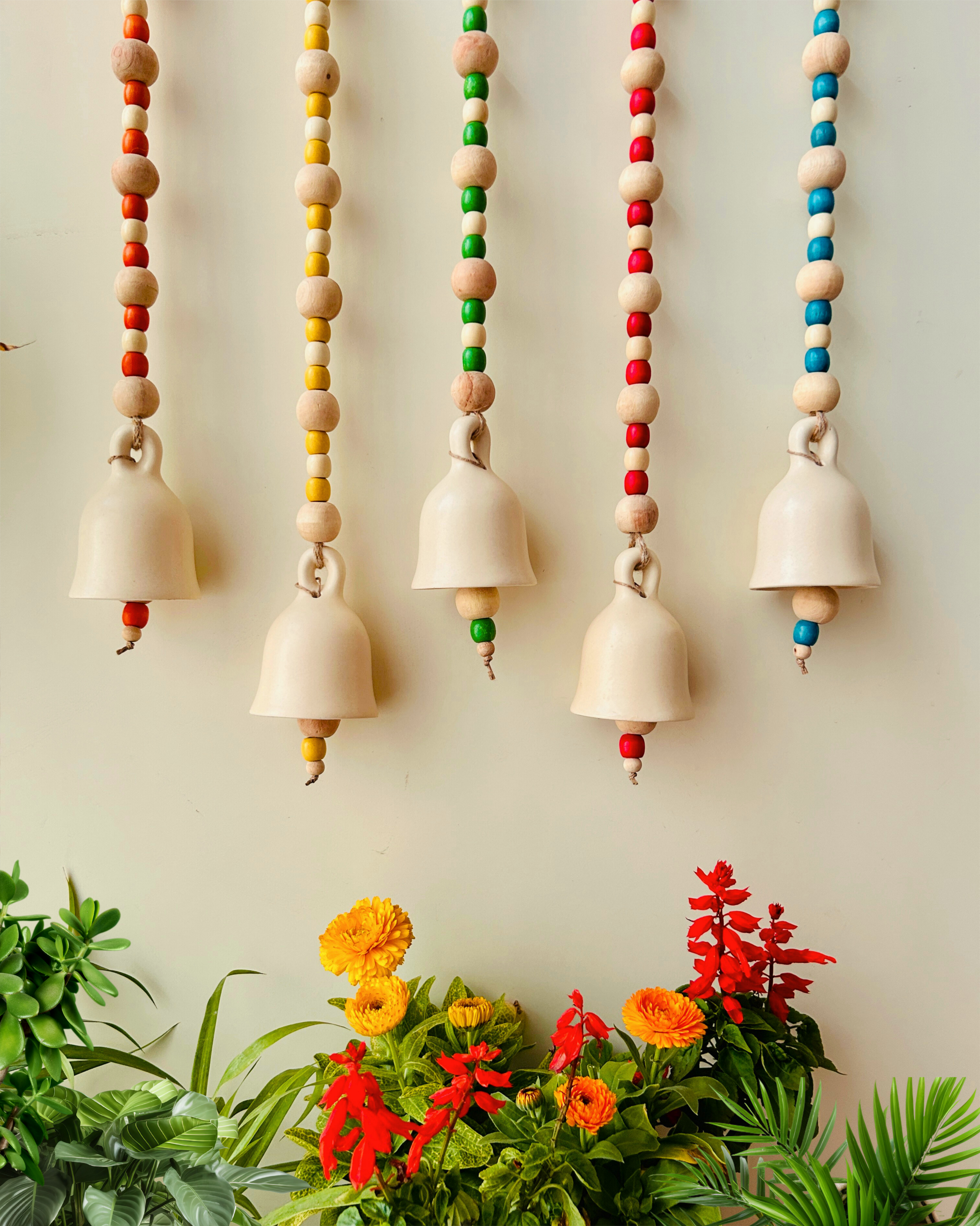 Aurora Ceramic Beaded Bells | With Ceramic wall hooks- Ivory MULTICOLOR