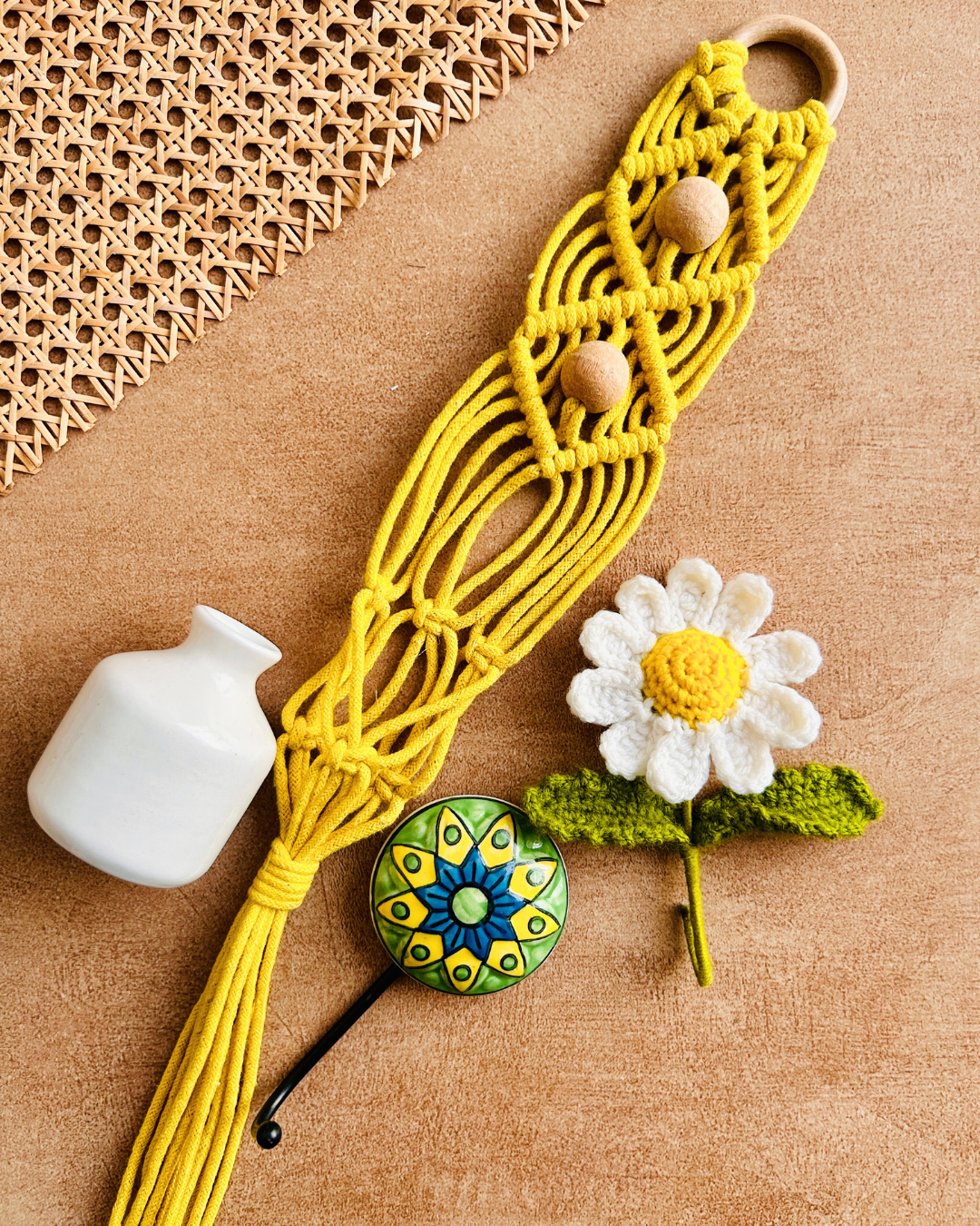 Mac-crochet Collection |This is us wall set up | with a macrame hanger and a crochet flower