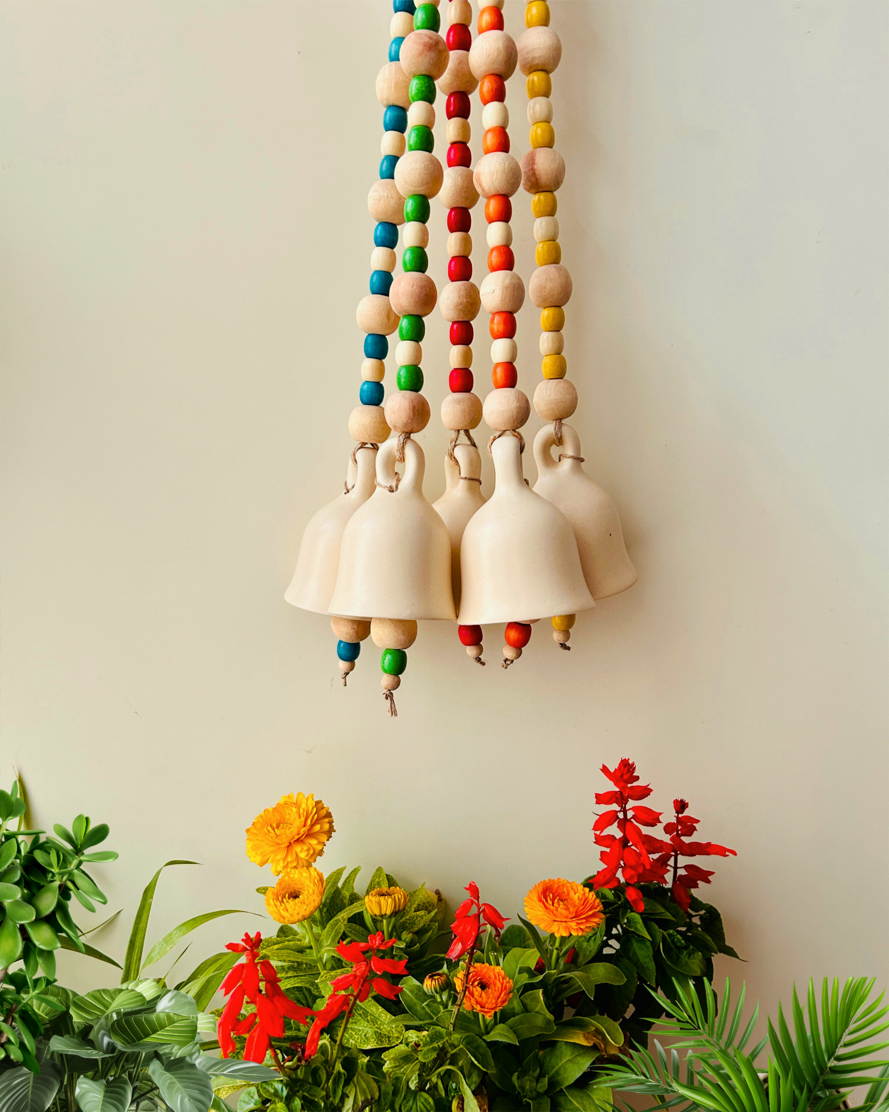 Aurora Ceramic Beaded Bells | With Ceramic wall hooks- Ivory MULTICOLOR