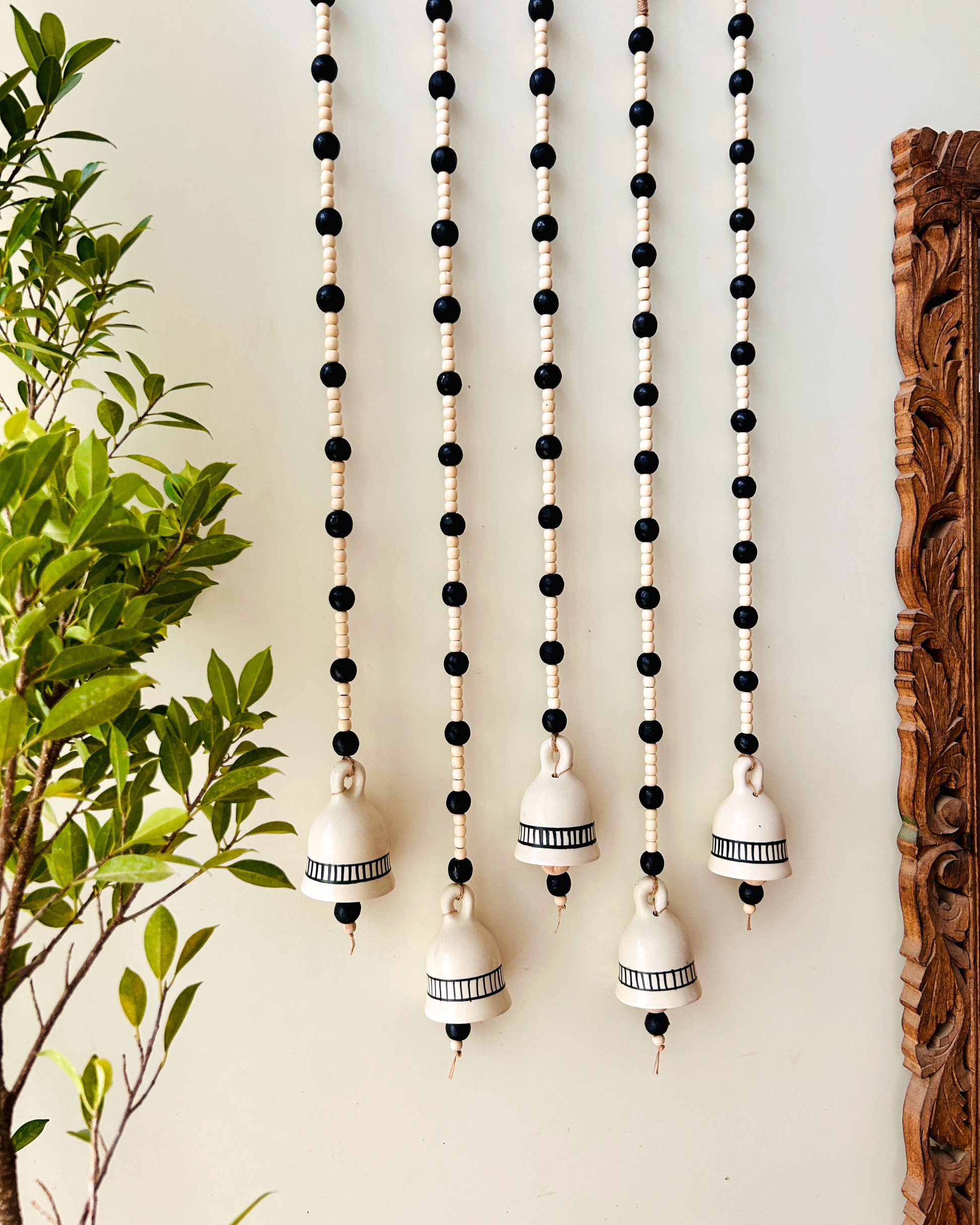 Midnight | Beaded Backdrop Ceramic Bells | With Ceramic Wall Hooks