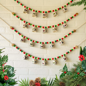 INDIAN ROSE | Handmade Bunting with Small Ceramic Floral Bells | Beaded Toran for Entrance Decor
