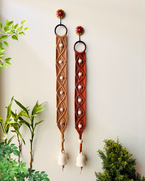 Knotfall Macrame Ceramic bells with ceramic hooks