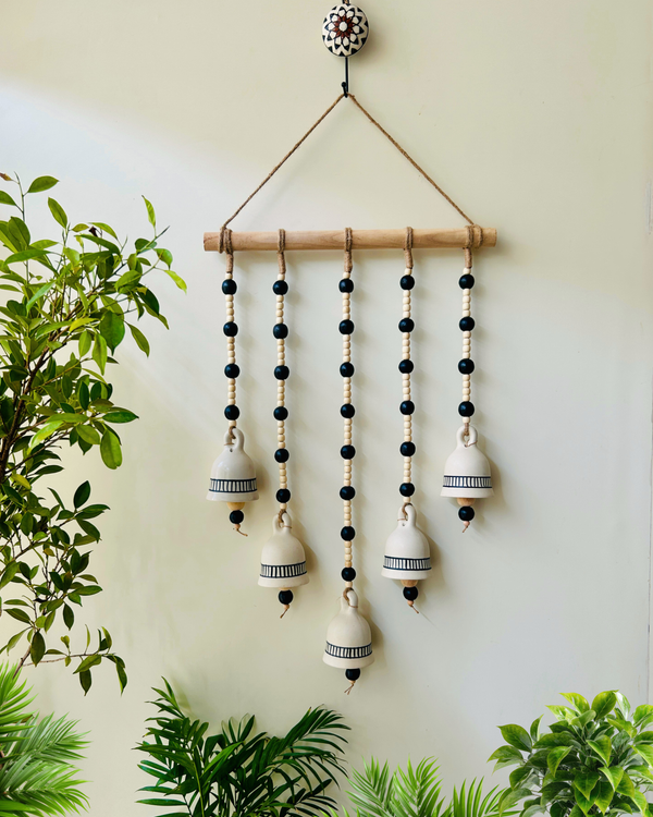 Ivory Monochrome Beaded Bell Wall Hanging
