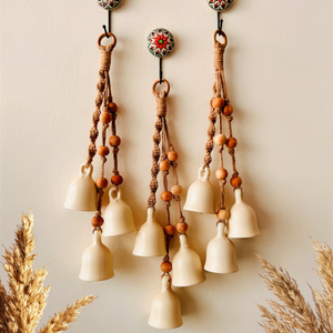 BOHO Ivory Symphony Chimes "Set of 3" | Bunch of 3 (big) bells with one Ceramic Wall Hook
