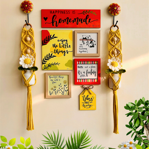 Mac-crochet Collection | Bless This Home wall set up | with macrame hangers and crochet flowers