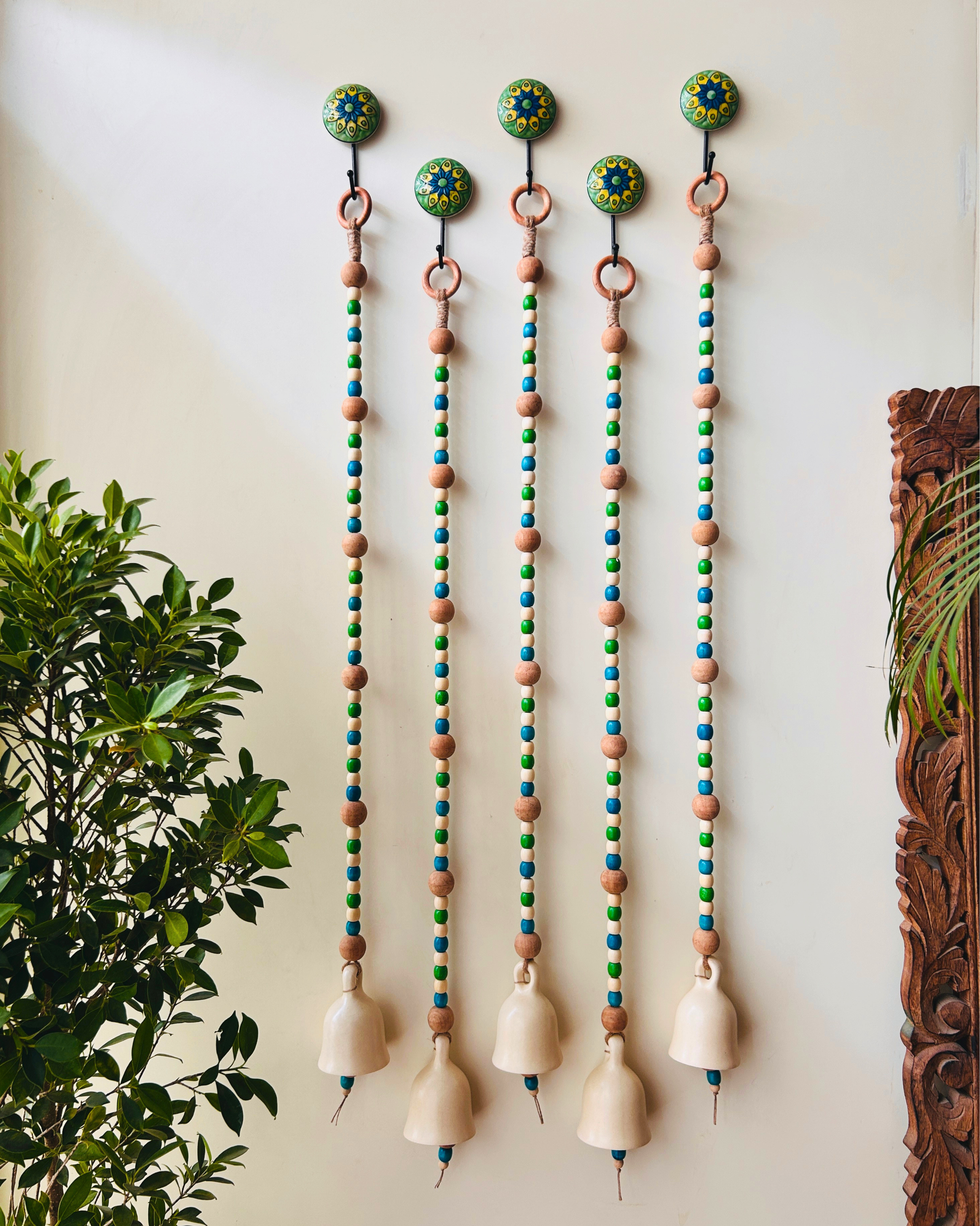 Blue Orchid | Boho Ivory | Backdrop Ceramic Beaded Bells | With ceramic wall hooks