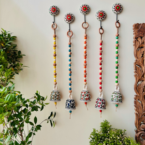 Garden Beaded Ceramic Bells | With Ceramic wall hooks-Floral MULTICOLOR