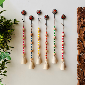 MINI Ceramic Beaded Bells | With Ceramic wall hooks- Ivory MULTICOLOR (Set of 6)