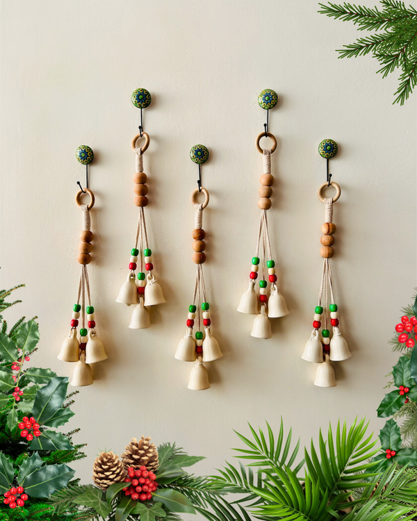 CHRISTMAS EDITION |Handmade Beaded Ivory Chimes | Small ceramic bells |