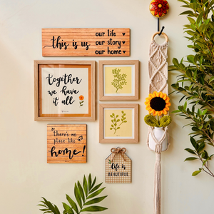 Mac-crochet Collection | Sunflower Home | with a macrame hanger and a crochet sunflower