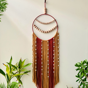Rust & Gold Reverie Macrame Dream Catcher | With one ceramic wall hook