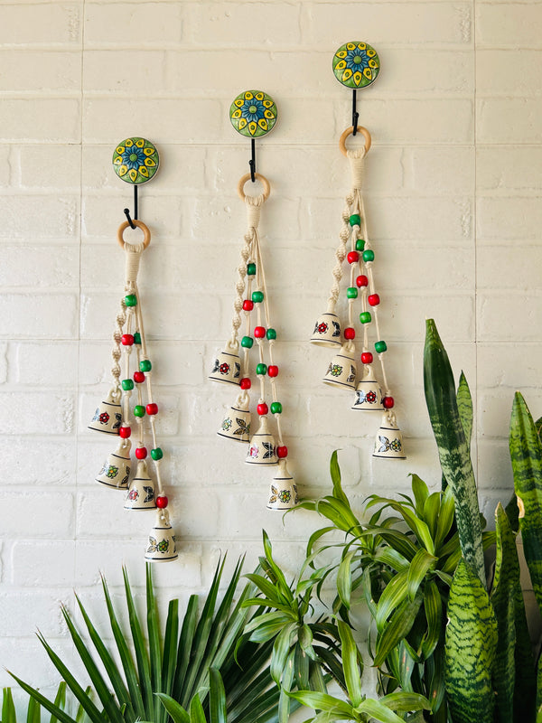Indian Rose | Symphony Chimes | Bunch of 4 (mini) bells with Ceramic Hook | Set of 3