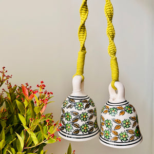Evergreen | Ceramic Macrame Bells with Ceramic Hooks | Set of 2 (Free shipping)