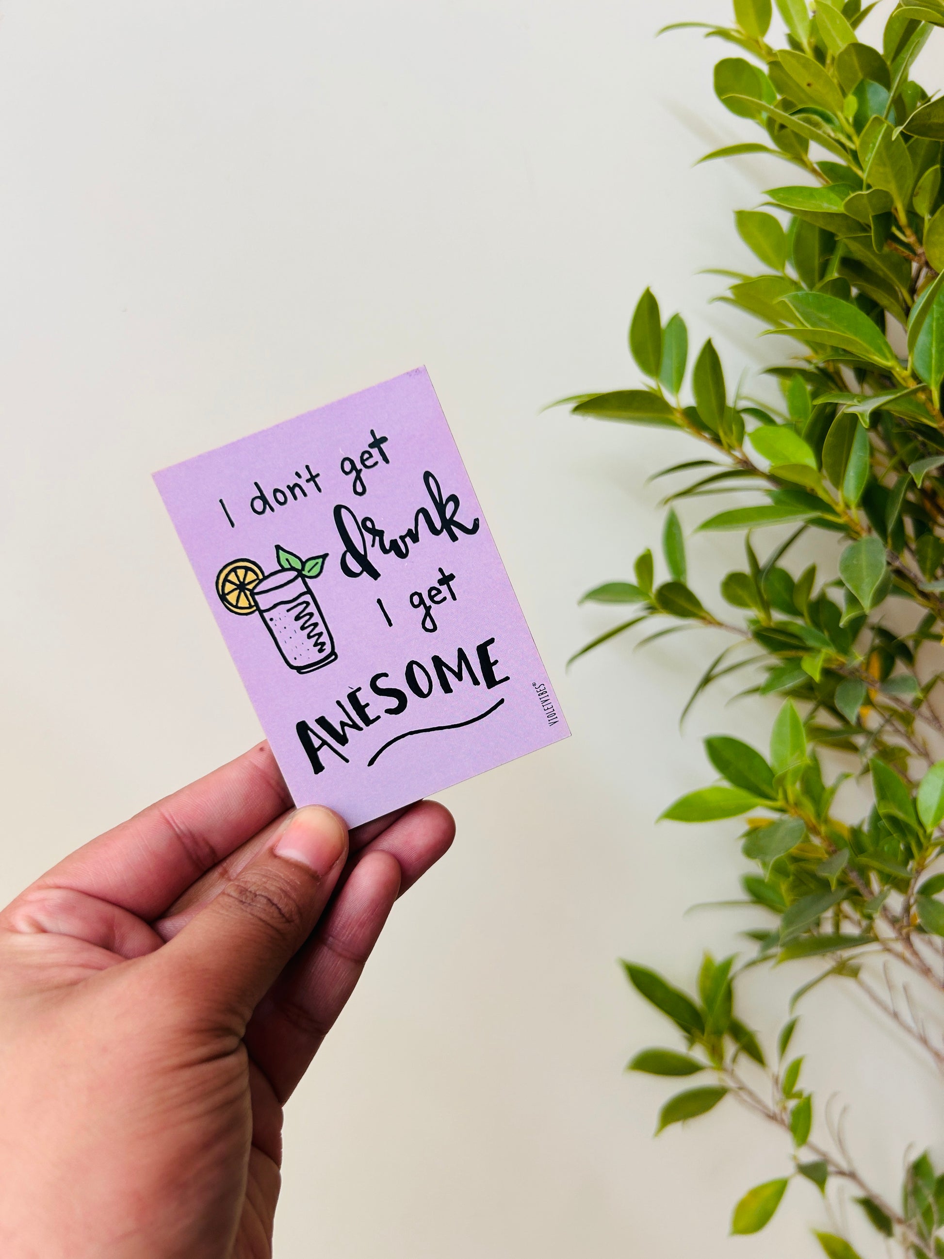 I don't get drunk..I get awesome! | Small wooden sticker with hand doodled design