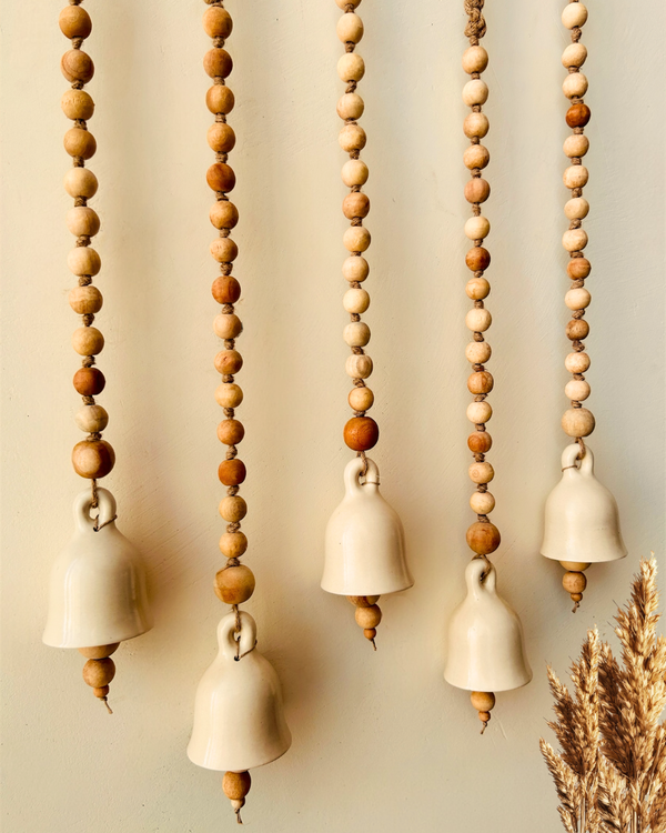 Boho Ivory | Backdrop Ceramic Bells | Set of 5 | With Ceramic Hooks